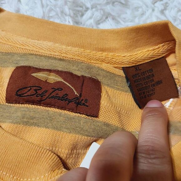 Striped Yellow and Gray Short Sleeve Men's Tee - Picture 3 of 5